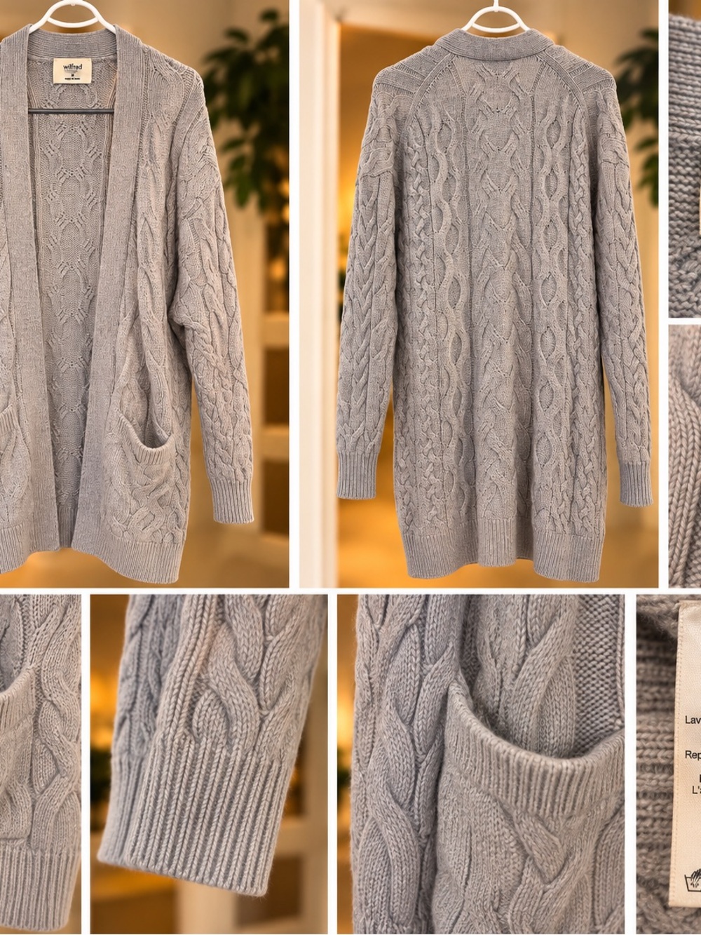 Wilfred Light Gray Cable Knit Open Cardigan
